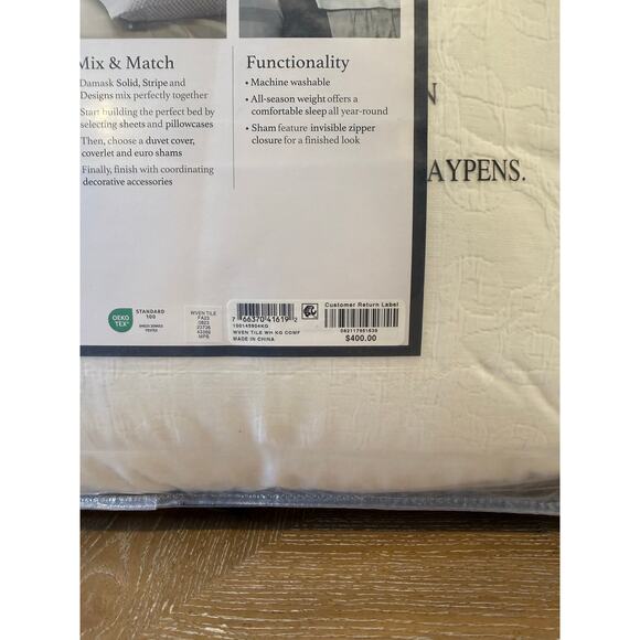 Charter Club Damask King Comforter Set White 3 Pc Cotton Blend NEW $400 - Picture 6 of 8